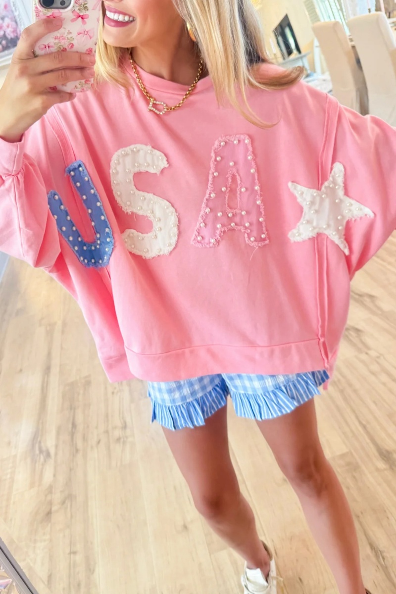 American Muse Pearl Embellished Oversized Sweatshirt