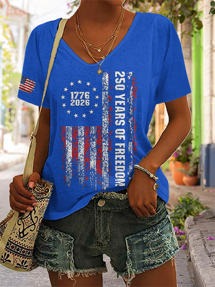 Women'S For The 250th Anniversary Of American Independence V-Neck T-Shirt