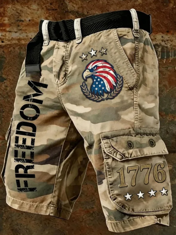 Men's Desert Camo FREEDOM Eagle 1776 Art Print Casual Shorts