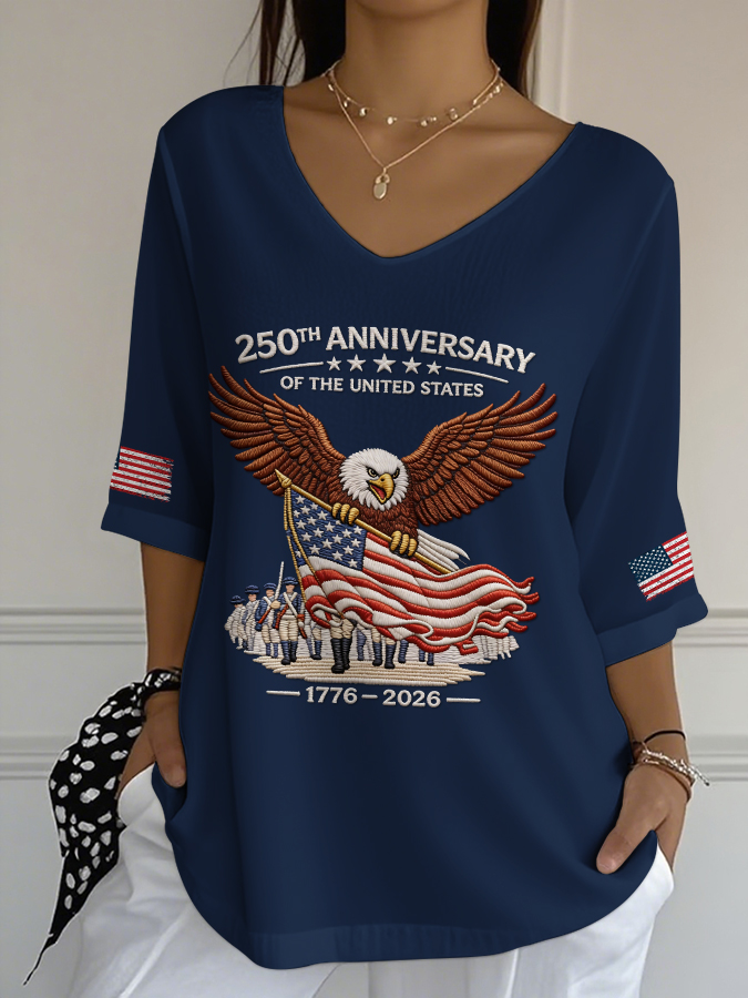 Women's Independence Day 250th Anniversary Printed Short Sleeves