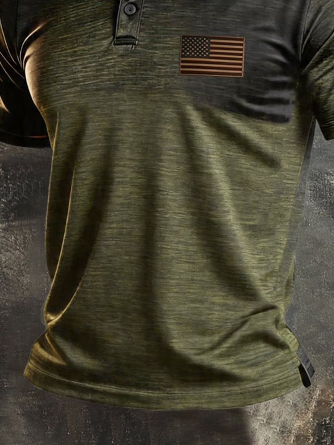 Men's Retro Patriotic Color-Block Short-Sleeve Polo Shirt