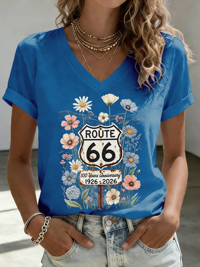 Women's Route 66 Centennial Mother Road Print Casual T-shirt