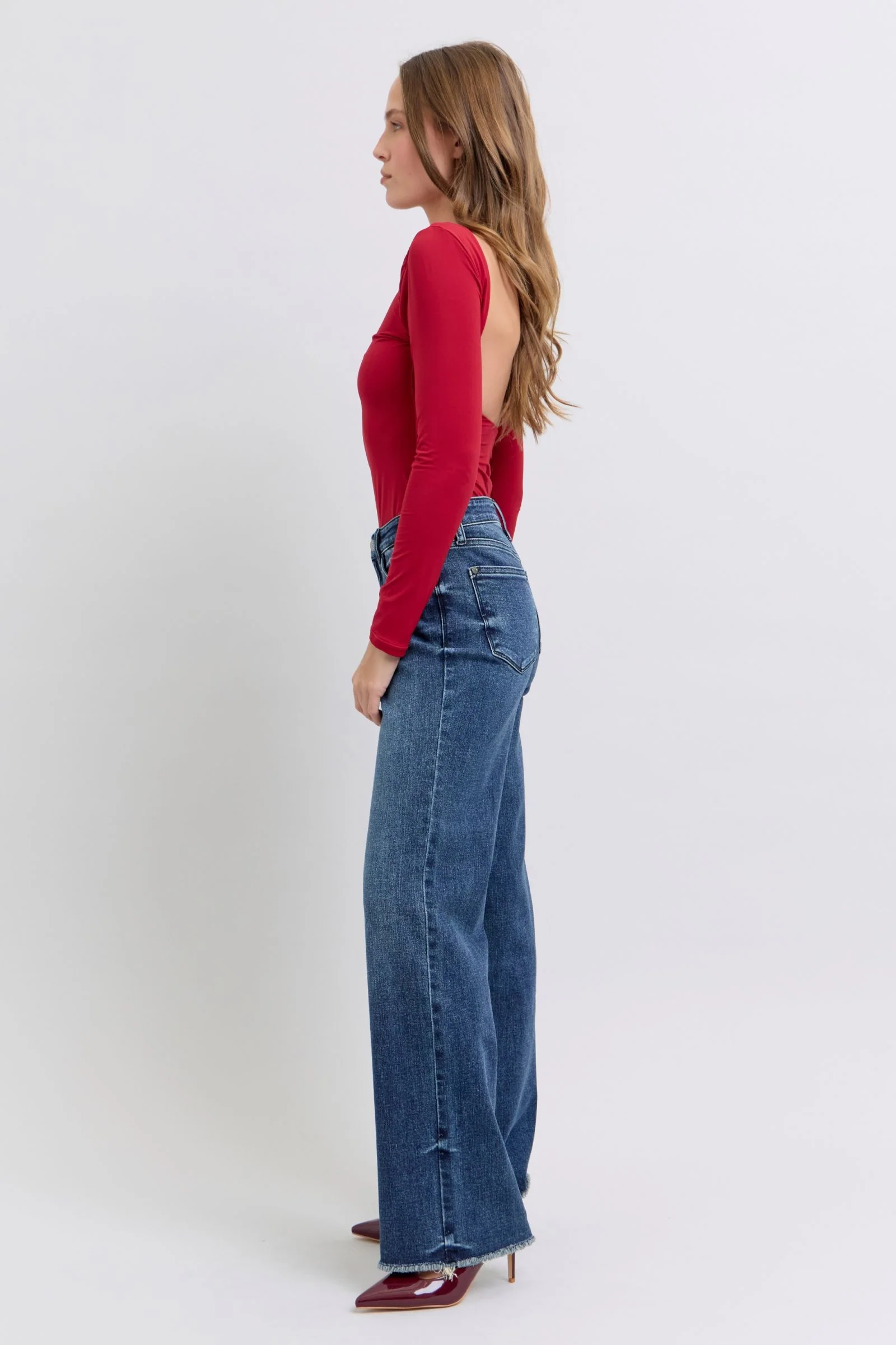 Blue Full Size Raw Hem Mid Rise Jeans