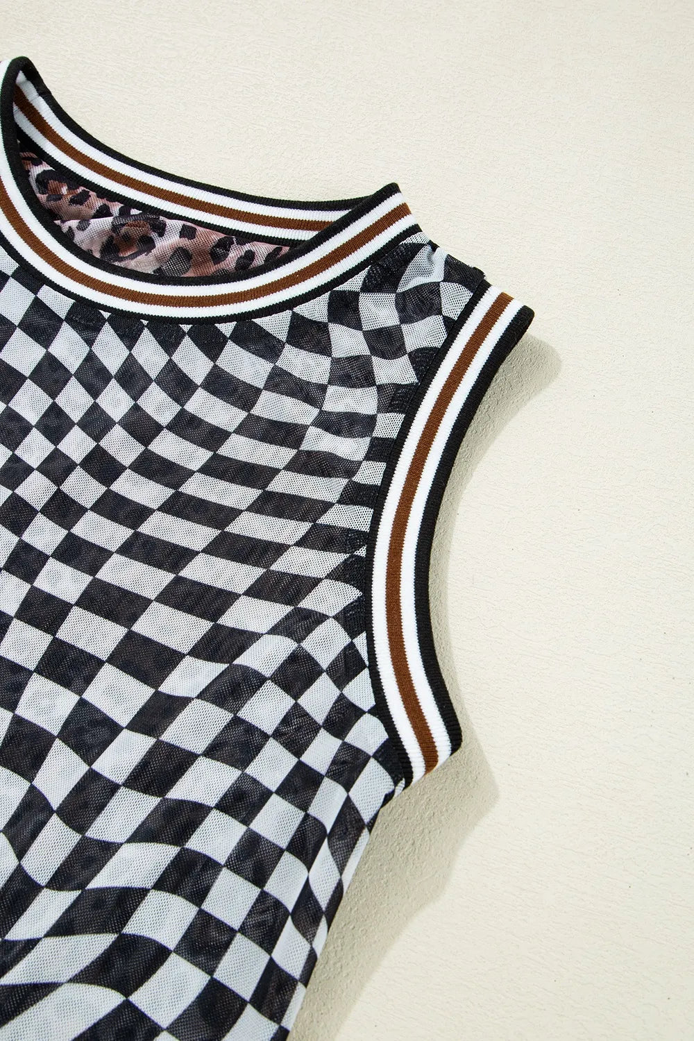Checkered Round Neck Sleeveless Midi Dress