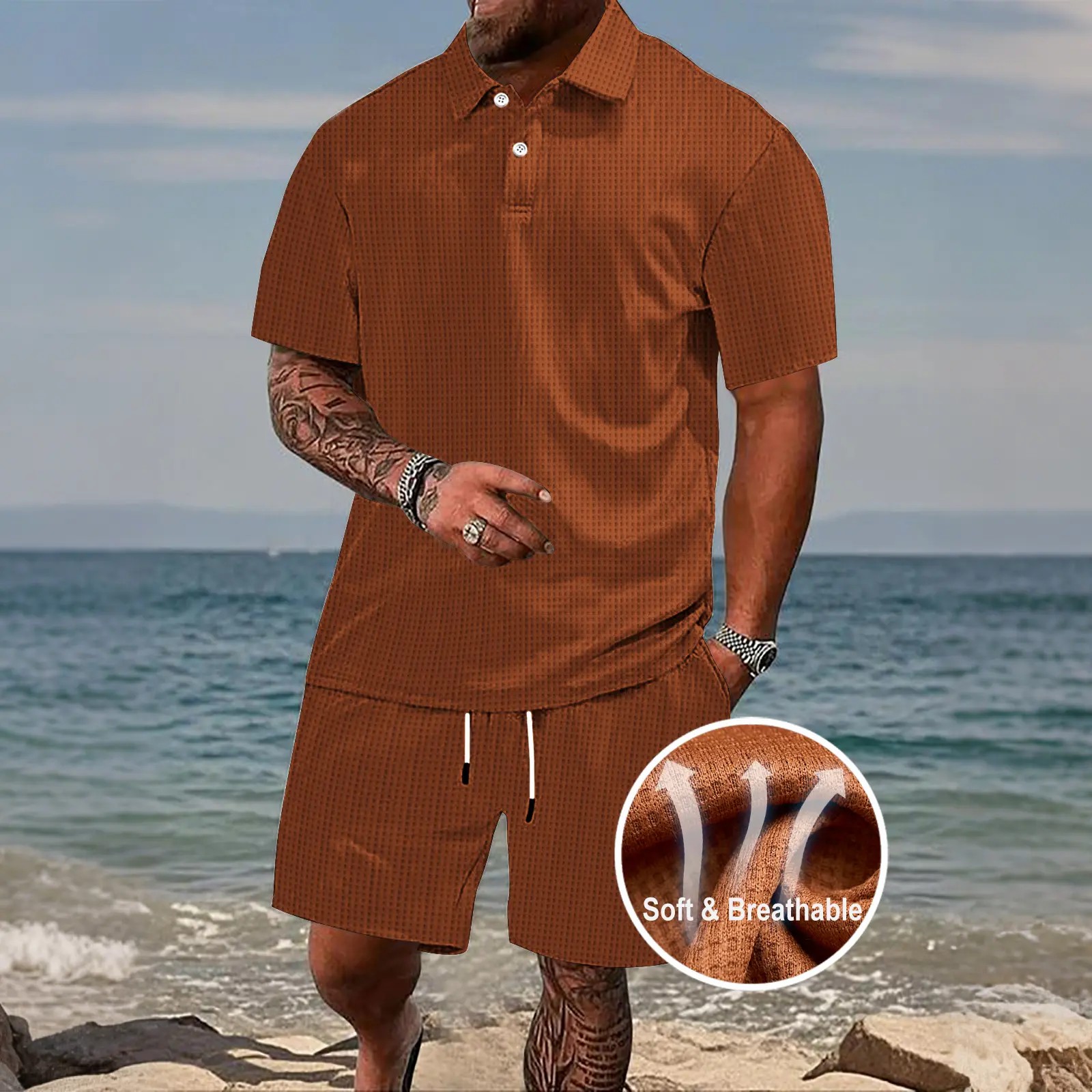 🏖️ Men’s Athletic 2-Piece Summer Set – Short Sleeve Tee & Casual Shorts Outfit
