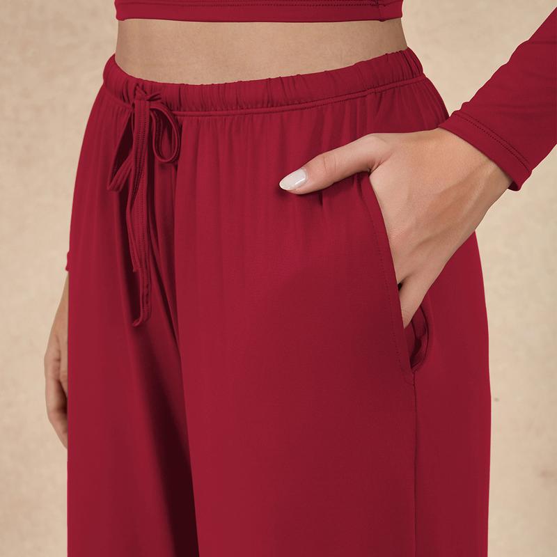 Women’s Long-Sleeve Crop Top & Wide-Leg Pants Activewear Set