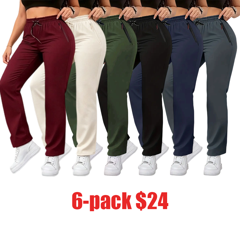 Women's Summer High-Waist Straight-Leg Casual Jogger Pants with Zipper Pockets Fitted Minimalist