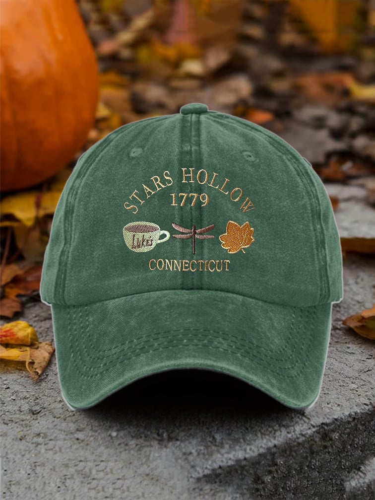🔥HOT SALE🔥Retro Fall Stars Hollow 1779 Connecticut Luke’s Coffee Cup Dragonfly Maple Leaf Print Baseball Cap