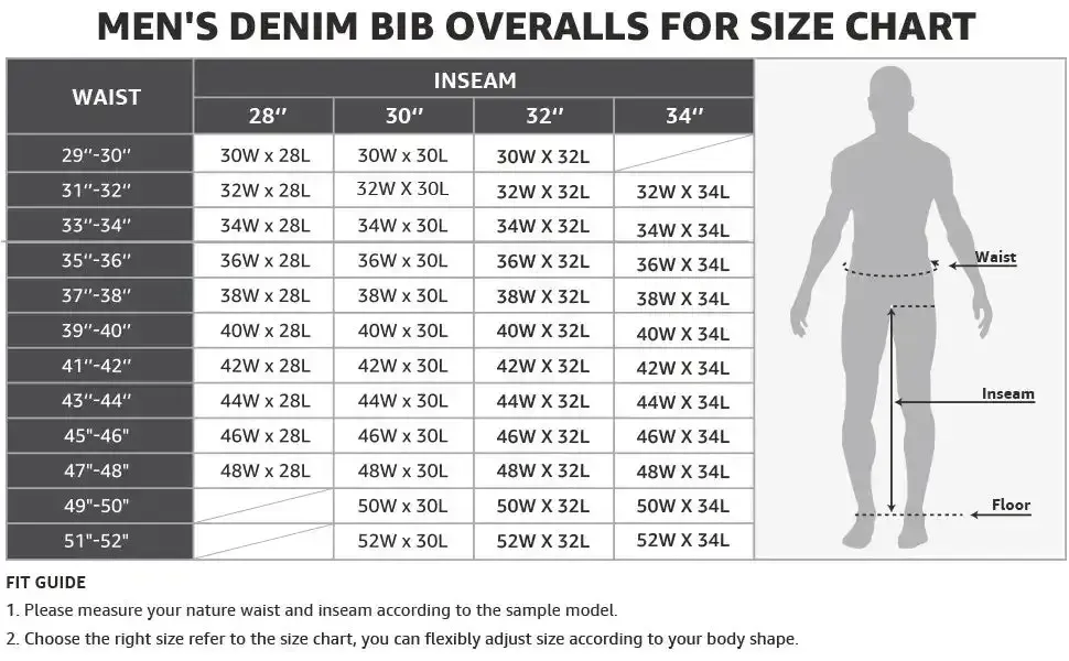 Men's Denim Bib Overalls Workwear with Adjustable Straps & Tool Pockets