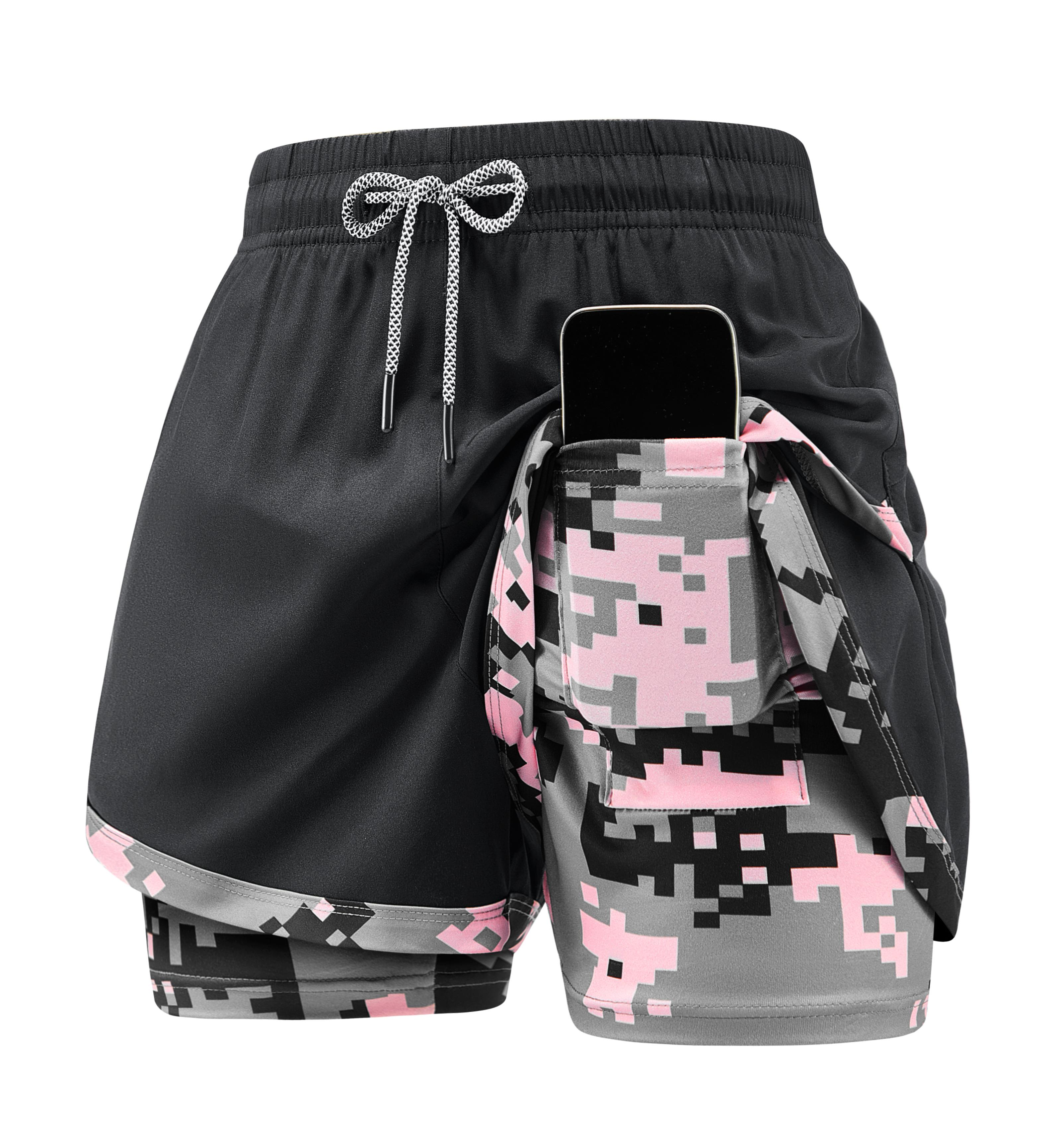 Women's 5-Pack 2-in-1 Camouflage Lined Running Shorts – Quick-Drying Anti-Chafing Sports Shorts for Gym, Yoga & Outdoor Workouts