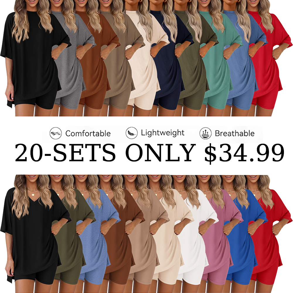 Women 2 Piece Lounge Set Casual Oversized Shirts Biker Shorts