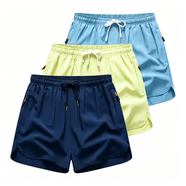 Women's 3-Pack Quick-Dry Athletic Shorts – Elastic Waist with Drawstring & Zippered Pockets for Summer Sports