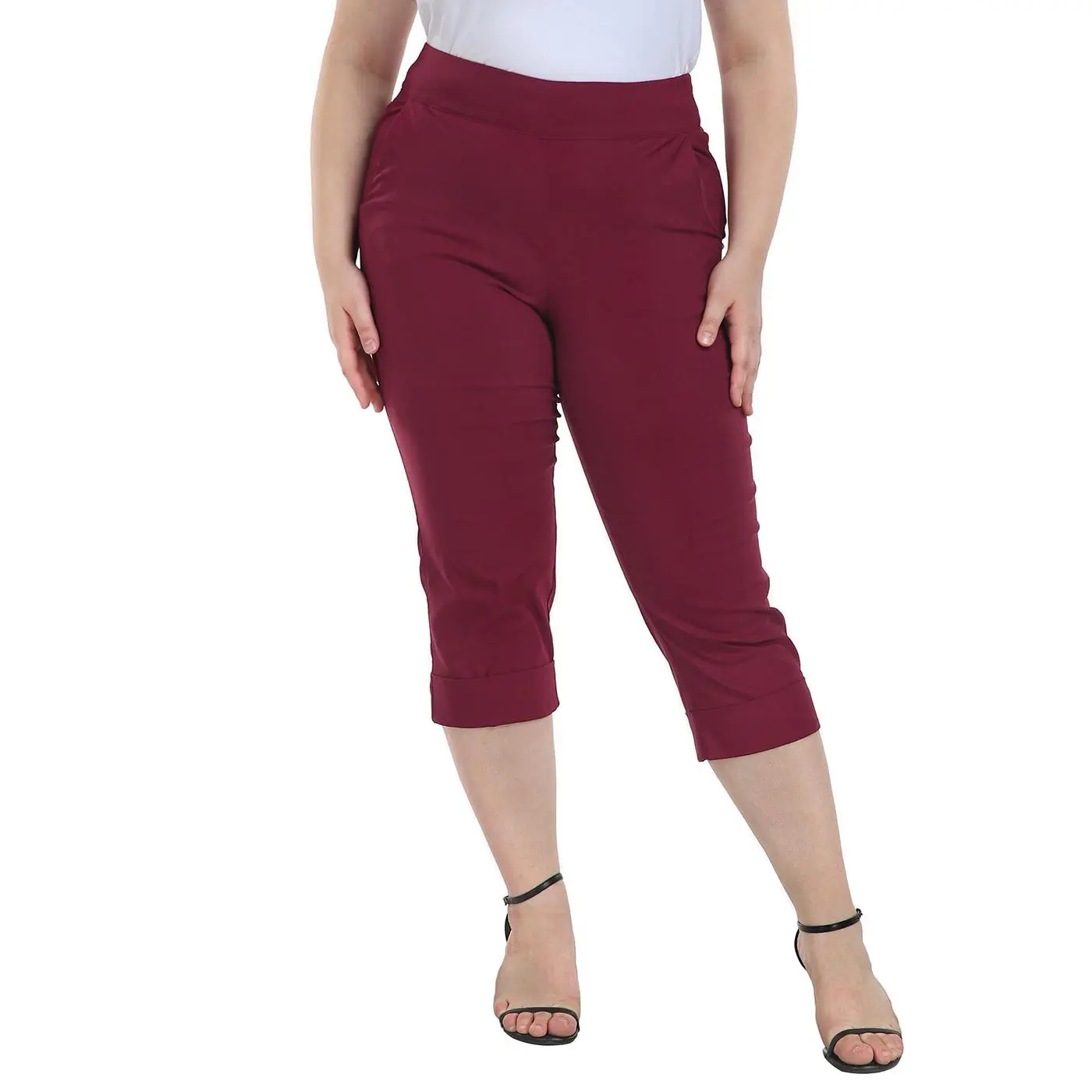 Women's Plus-Size Tie-Free Capri Pants