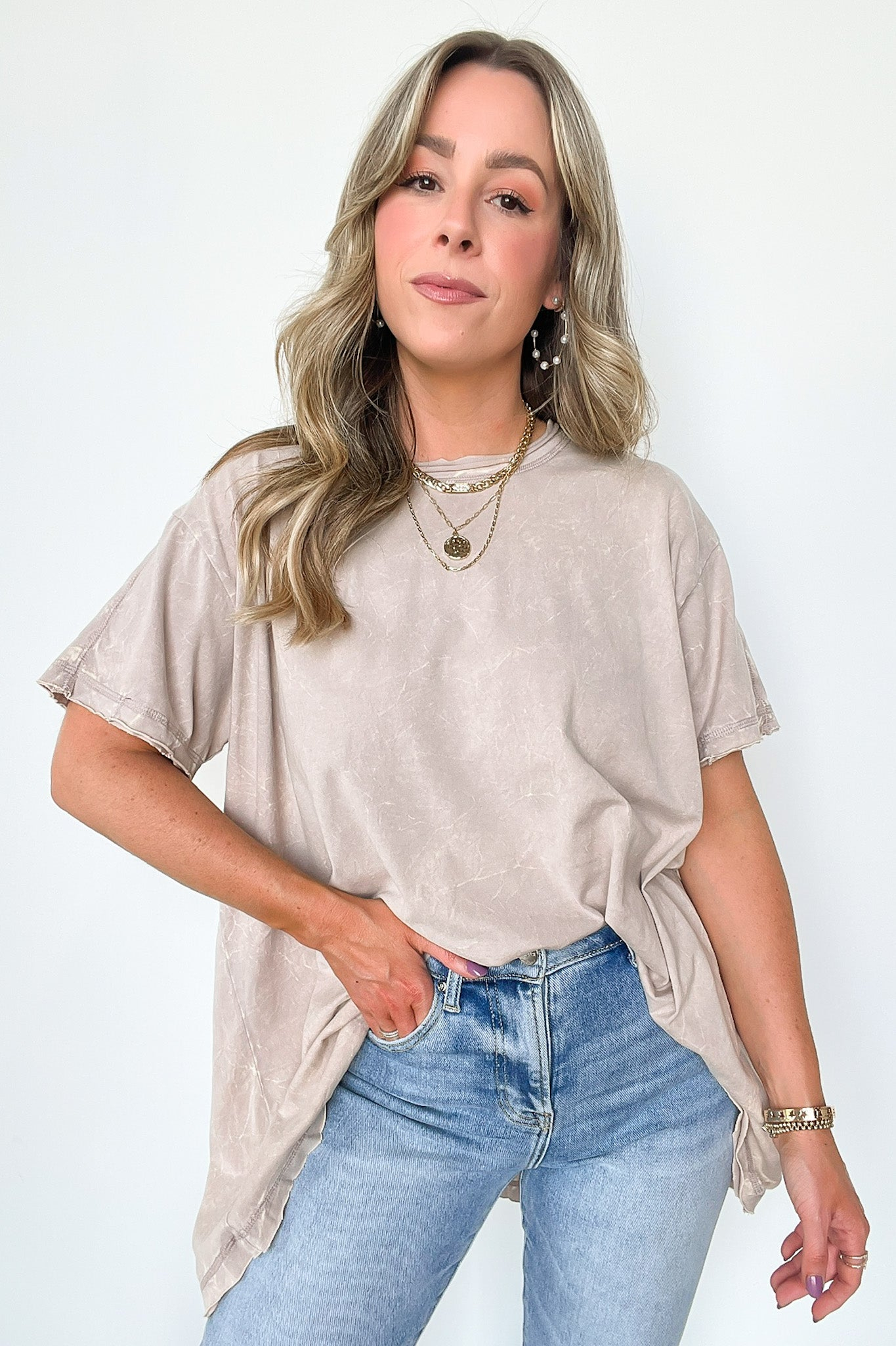 Mother's Day Sale💕Washed Drop Shoulder Relaxed Top