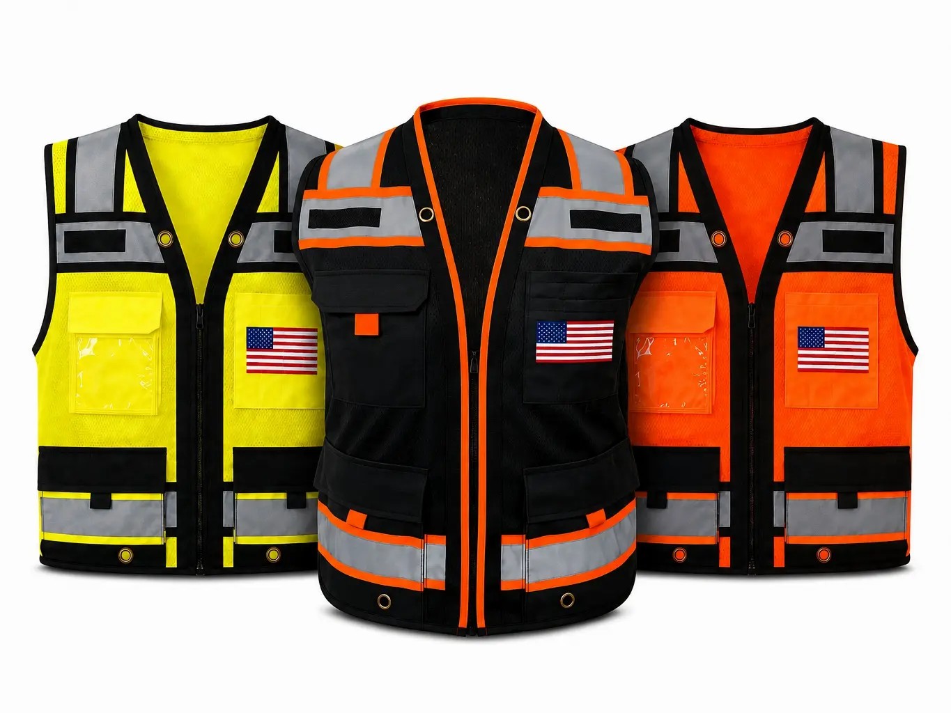 High Visibility Reflective Safety, Mesh Safety Vest with Zipper and Multi pockets AMERICAN SIZE