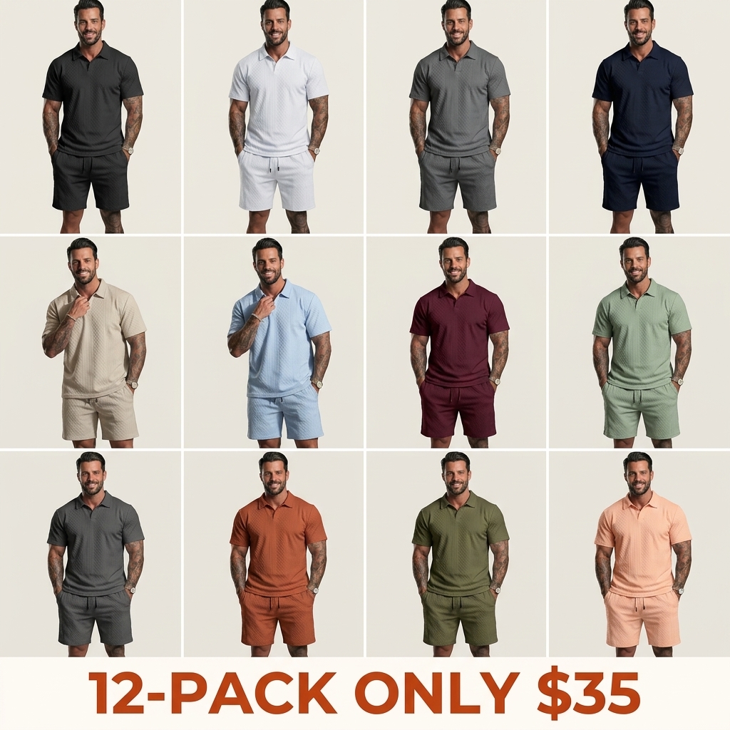 Men's Solid-Color Polo Shirt and Drawstring Shorts Set
