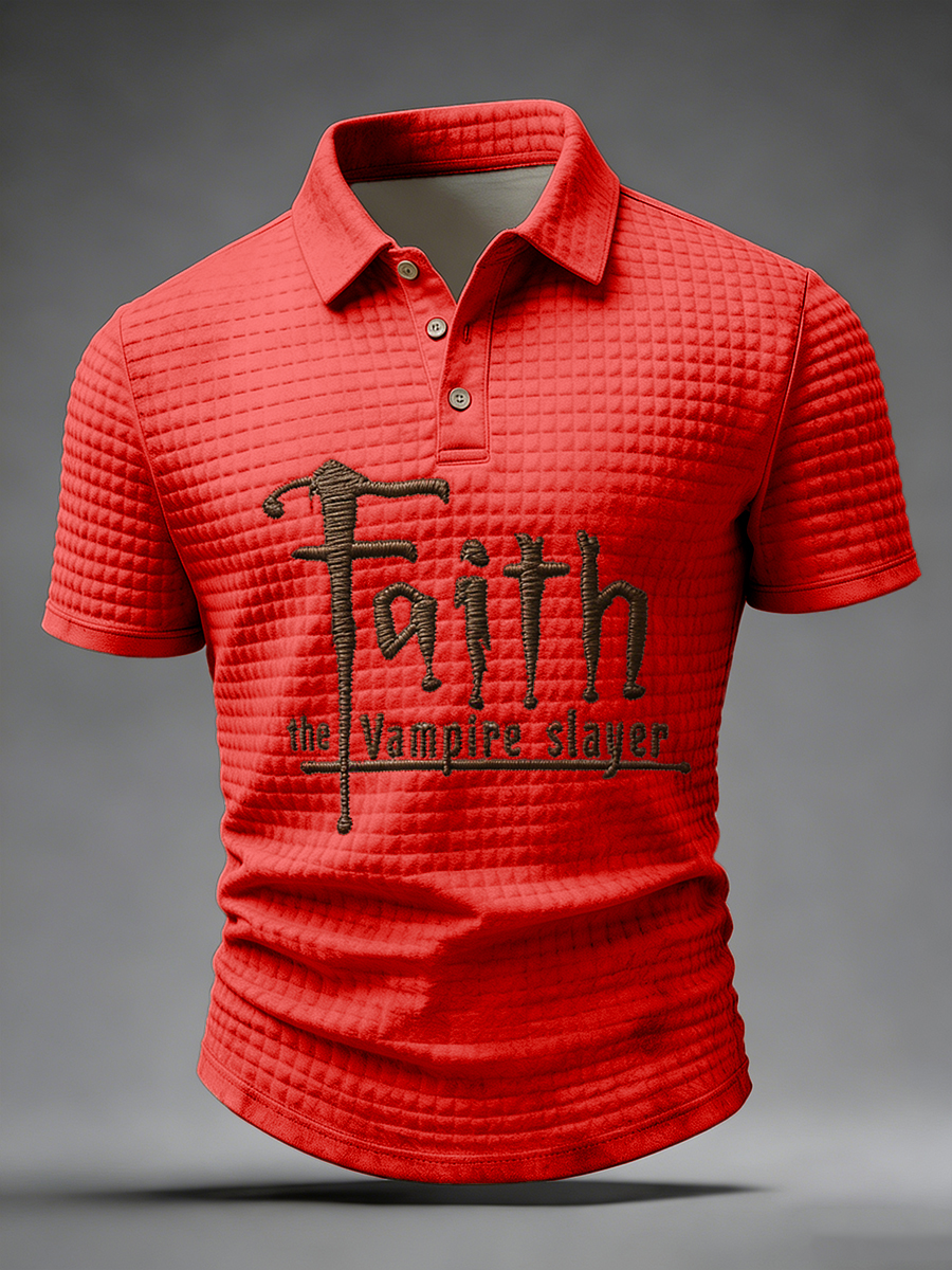 Faith The Vampire Slayer Vintage Waffle Knit Polo Shirt