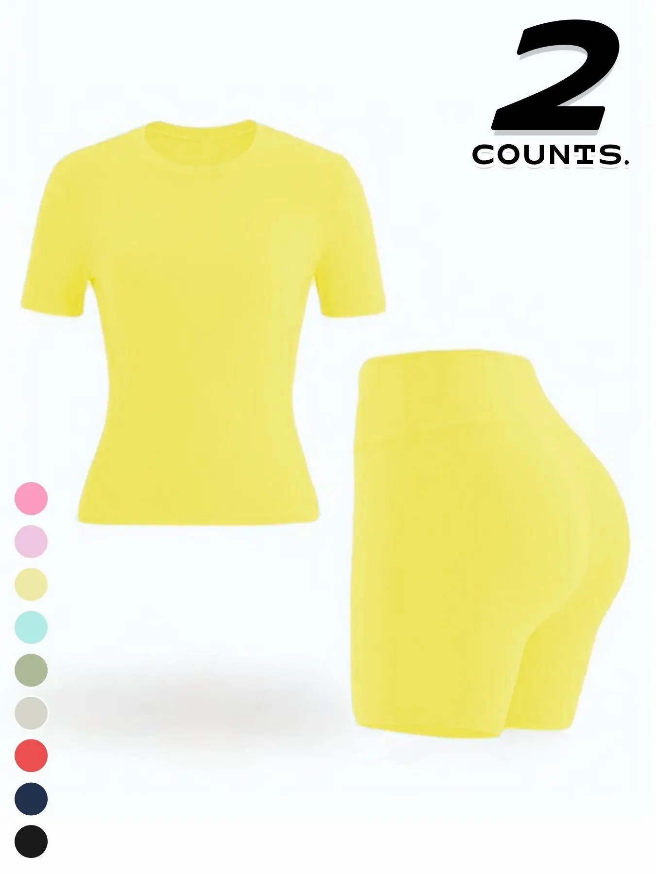 Women's Two-piece Set, Solid Color Tee & High Waist Skinny Shorts Tracksuit Set
