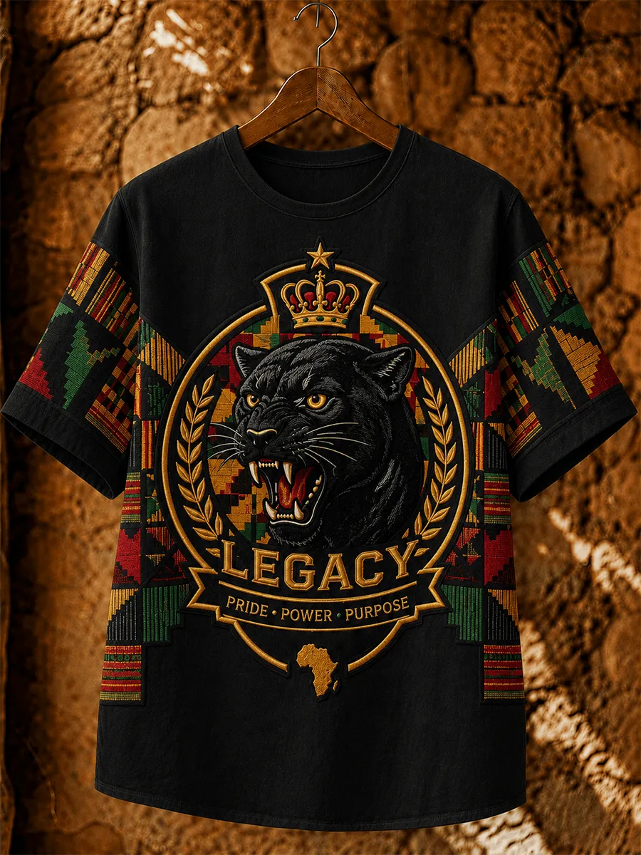 Black Panther Legacy Kente Pattern Tee Pride Power Purpose Graphic T-Shirt