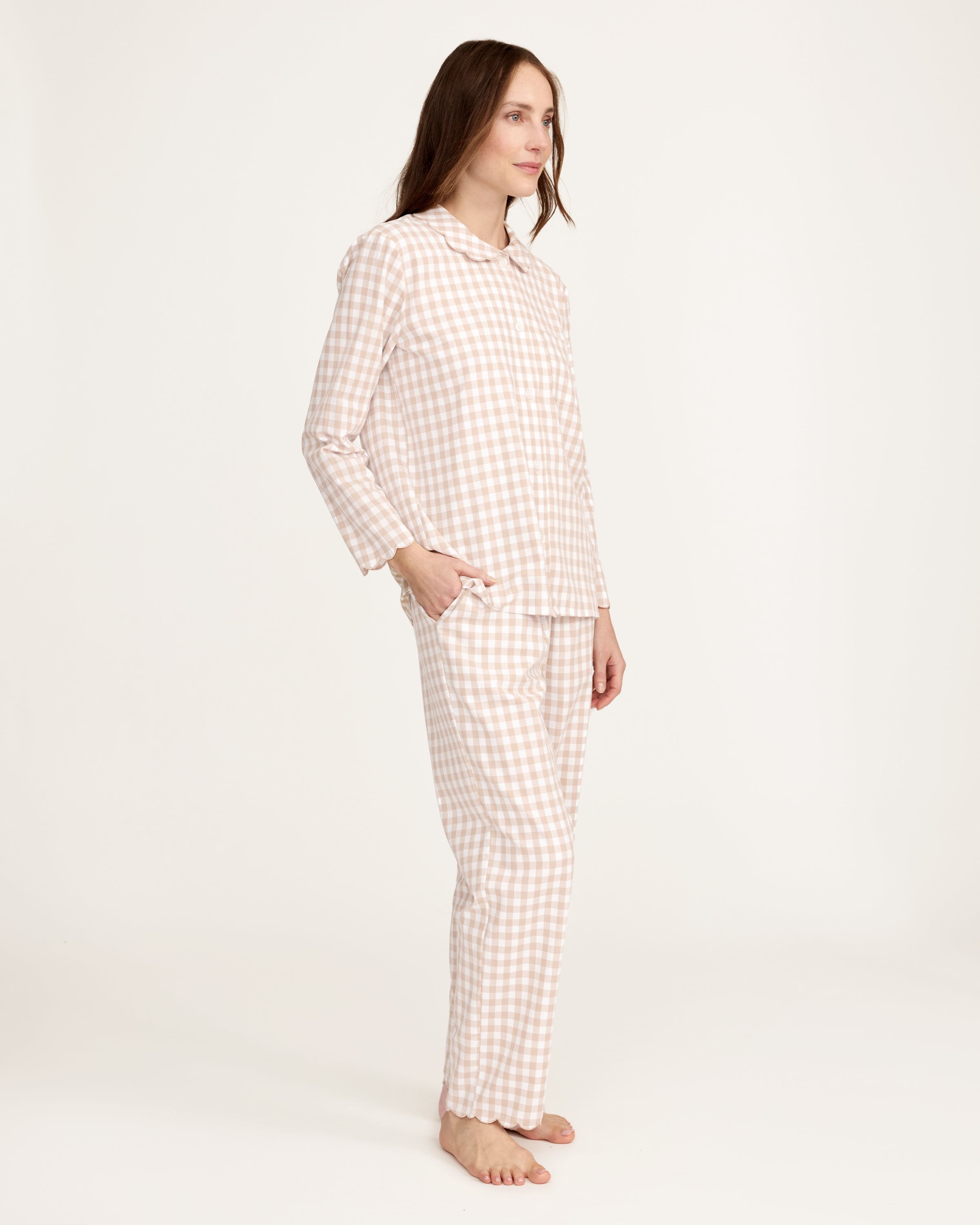 Women's Twill Colette Pajama Set in Camel Gingham