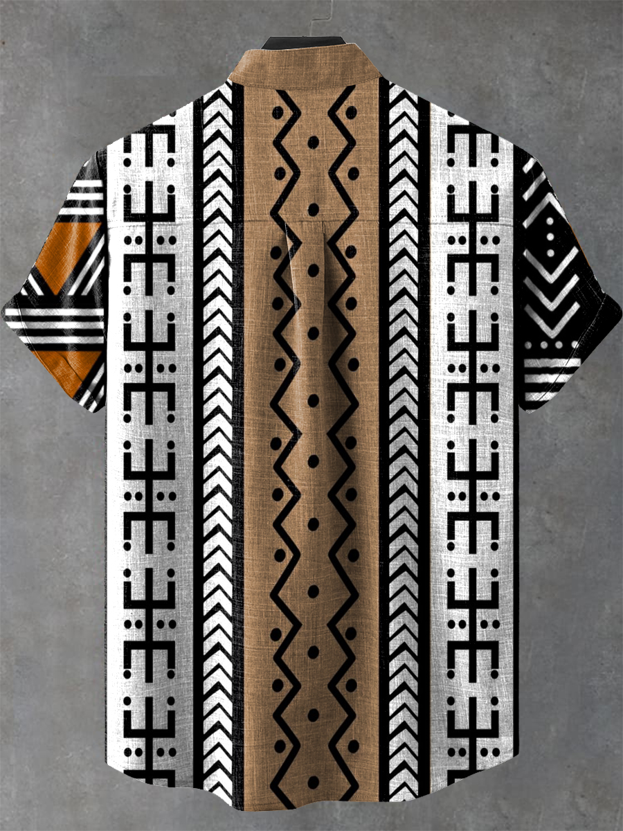 Africa Tribal Stripes Art Print Casual 100% Cotton Shirt