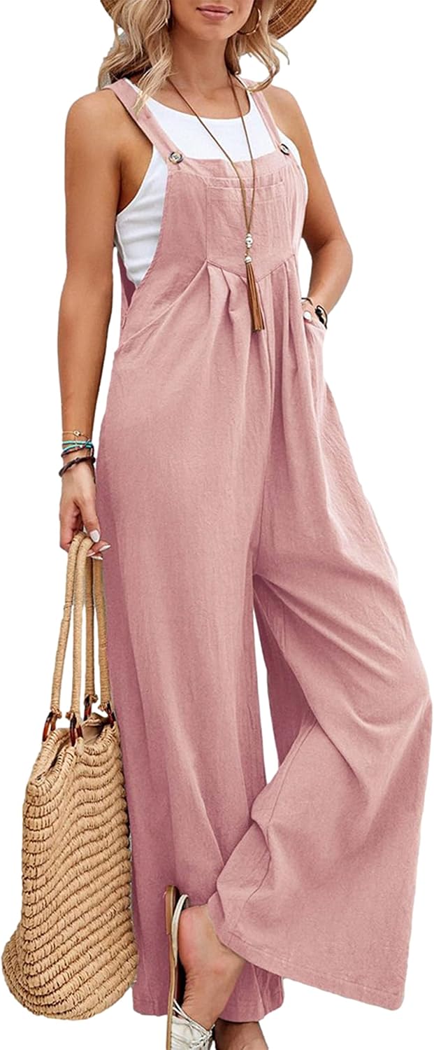 Women Cotton Loose Summer Wide Leg Pants Jumpsuit Rompers for Women