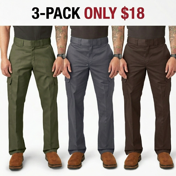 Men’s Relaxed Fit Cargo Work Pants, Wrinkle-Resistant Fabric, Easy-Care