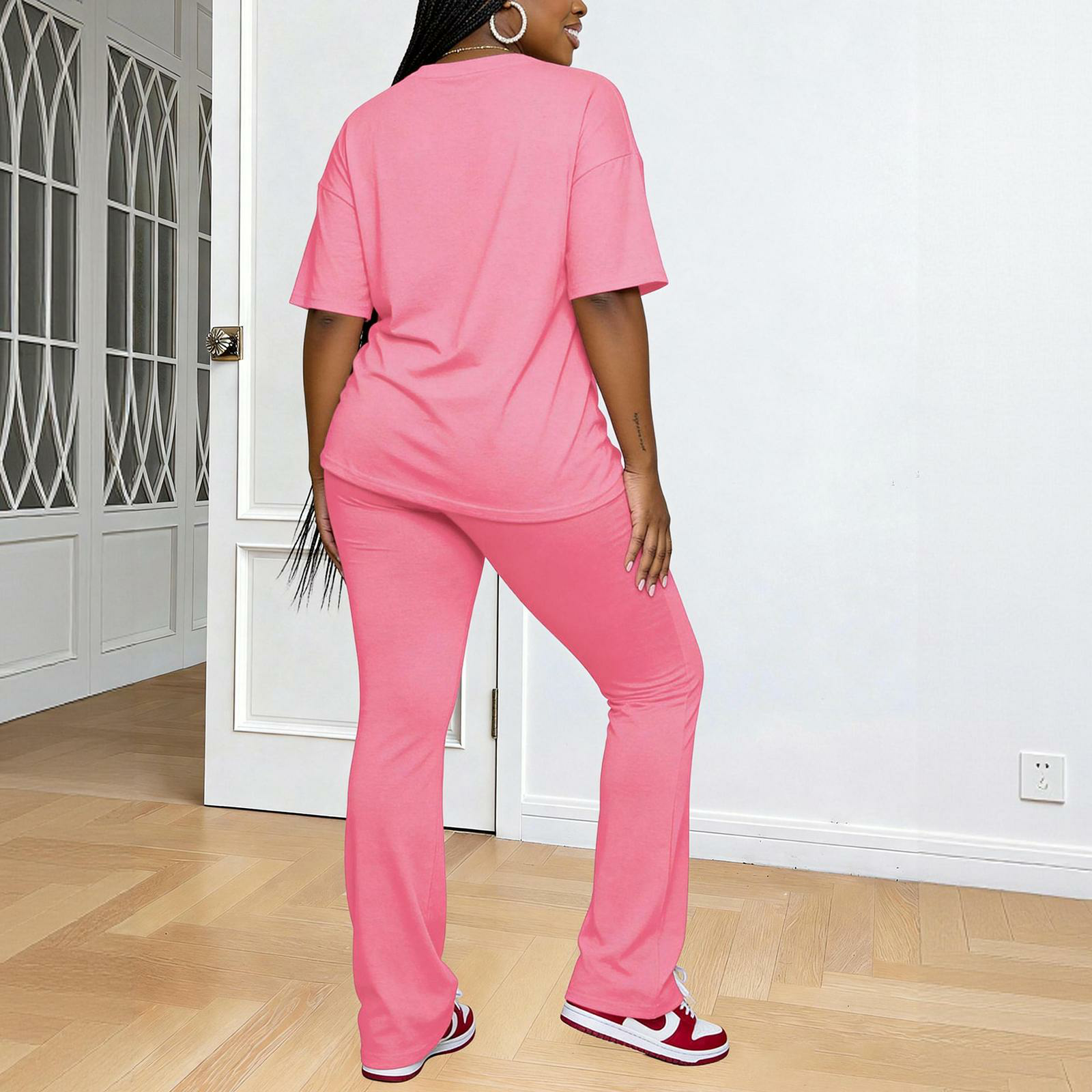 Women's Solid Drop Shoulder Tee & Pants Two-piece Set
