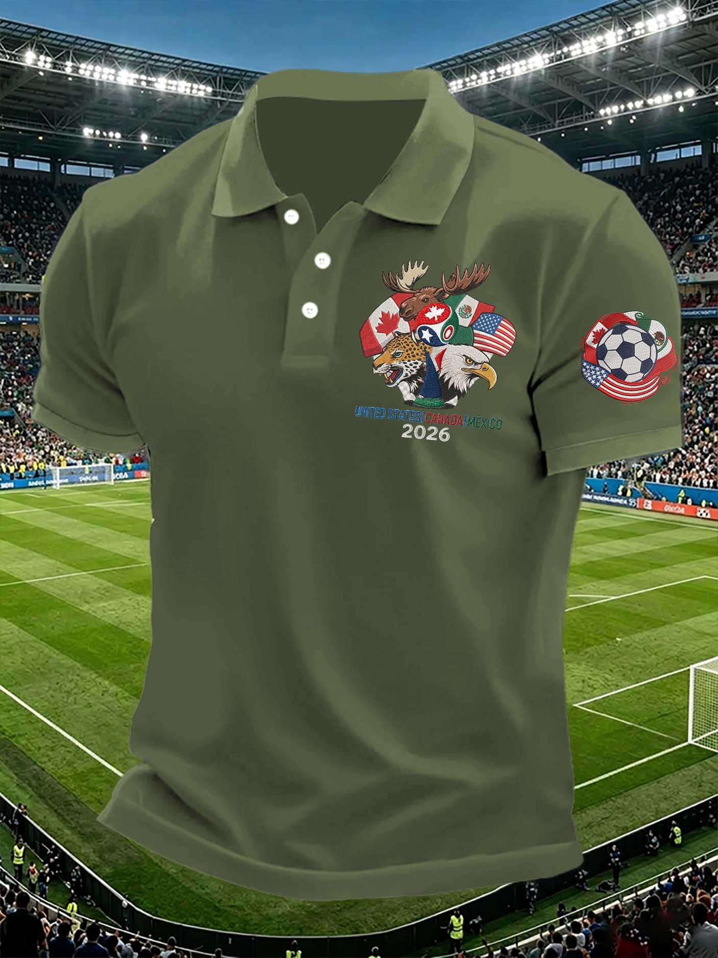 Men's Retro 2026 Soccer Mexico United States Canada Printed Polo Shirt