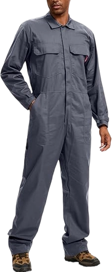 Men's 100% Cotton Workwear. It features long sleeves, durable twill fabric, multiple pockets for storage, and is suitable for both casual and work scenarios.