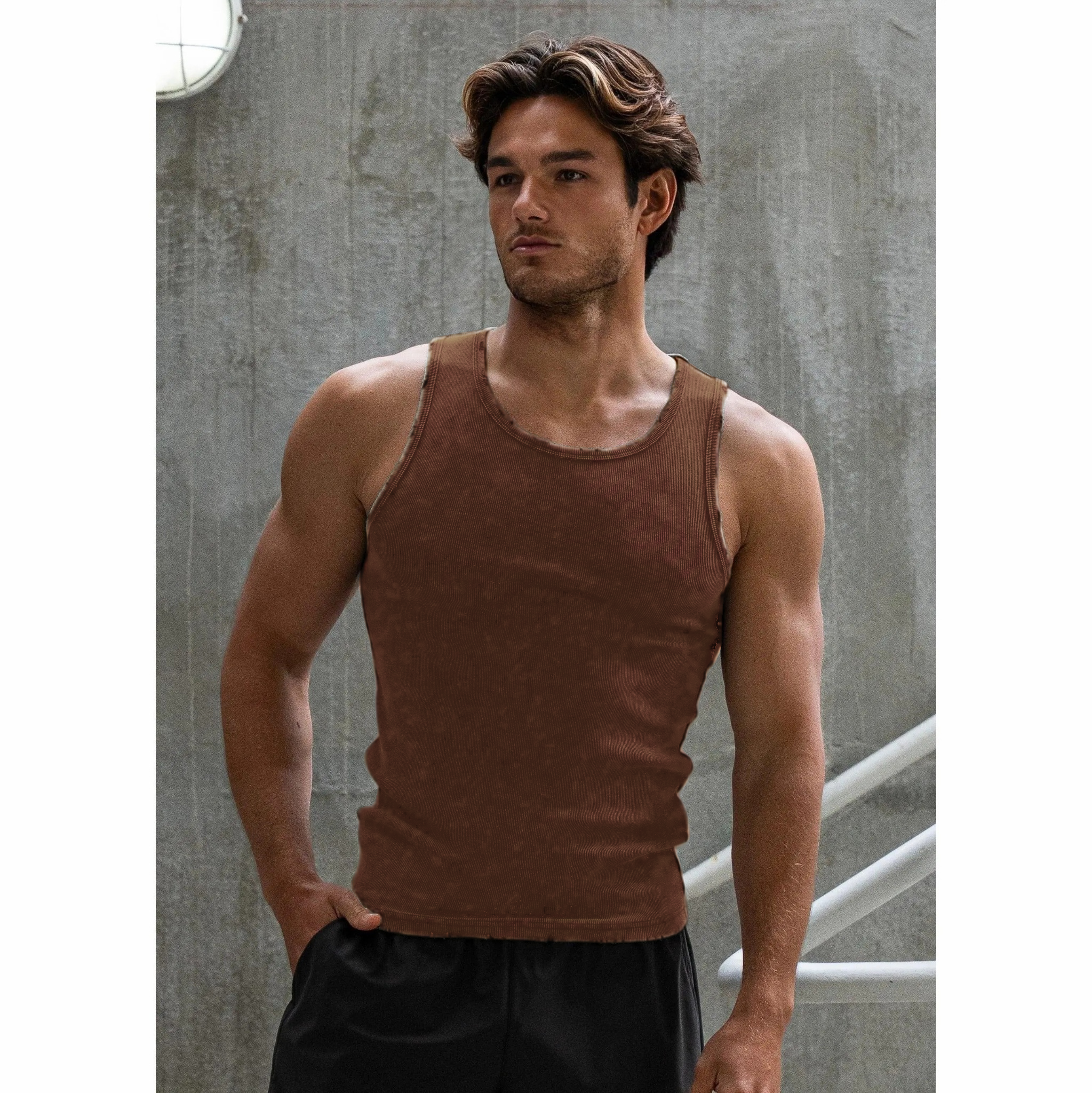 Men’s Ultra-Soft Distressed Fitted Tank