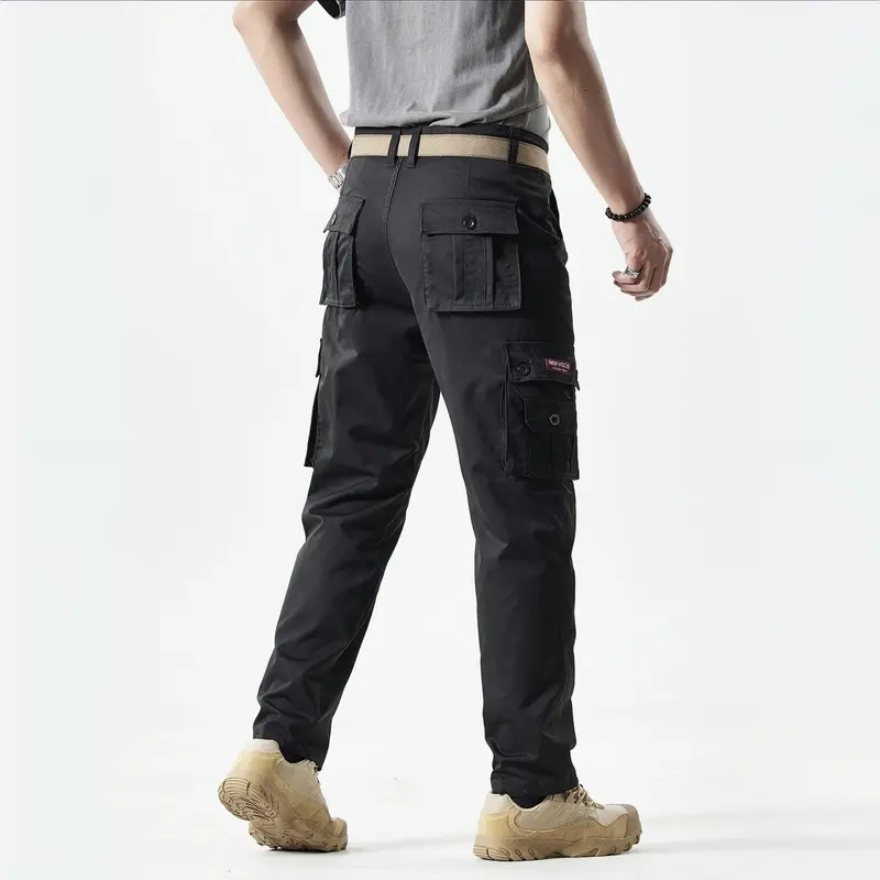 Men's Slim-Fit Solid-Color Straight-Leg Cargo Khakis—Multi-Pocket Trousers for Casual Daily Wear