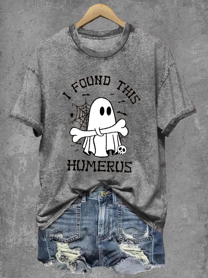 Women's Halloween Funny I Found This Humerus Boos Print T-Shirt