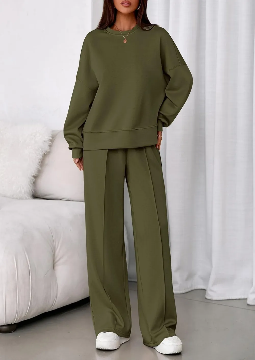 2 Piece Sets For Women Fall Trendy Long Sleeve Sweatshirt Wide Leg Pants Loungewear
