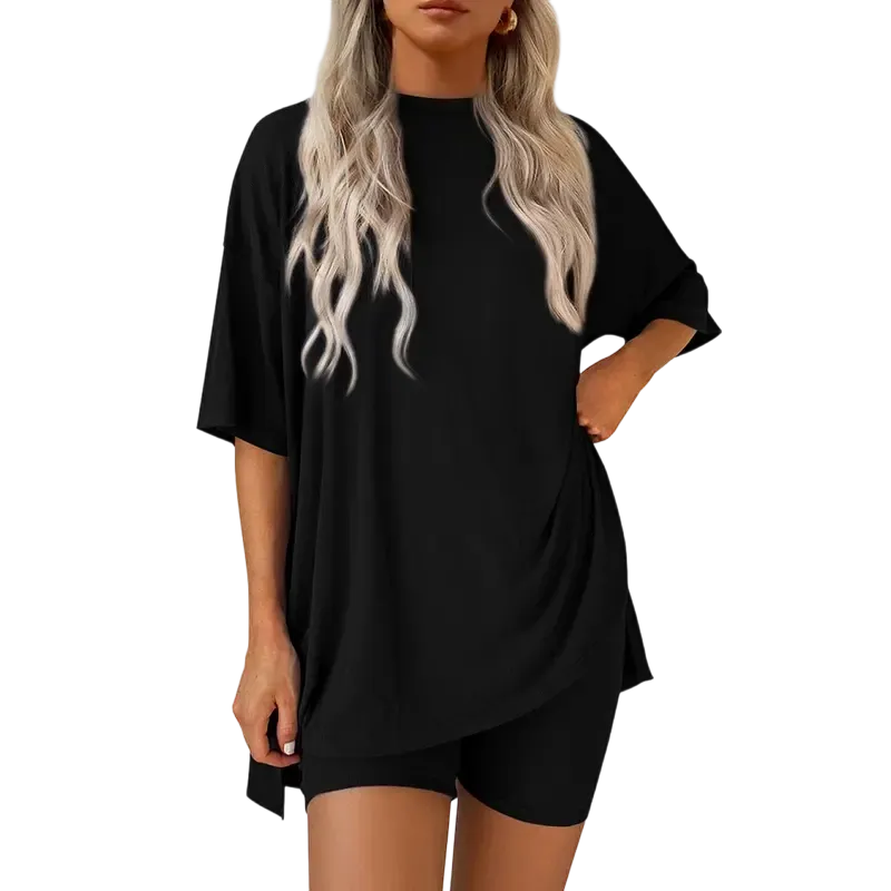 Women's Summer Two-Piece Set Casual Oversized Split Hem Shirts