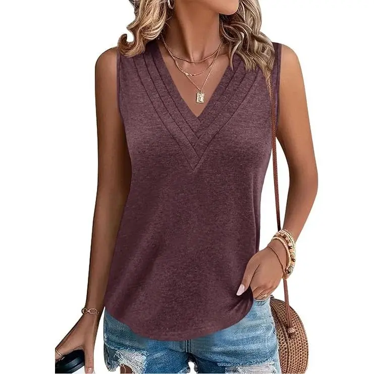 Women's V-Neck Vest — Elegant & Casual Summer Style, Loose-Fit Sleeveless Top/Shirt
