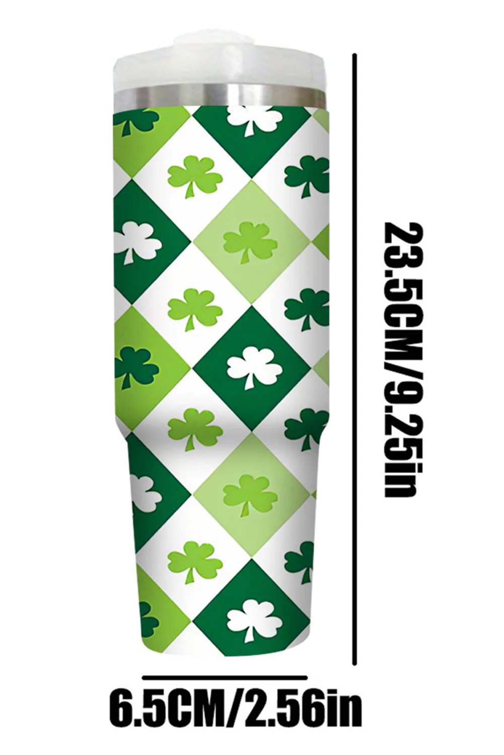 Green Clover Checkered Print Straw Large Tumbler 40oz