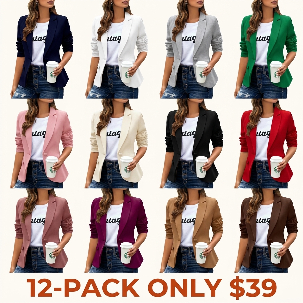 Women's Casual Blazer — Long-Sleeve, Lapel, Single-Breasted, Slim-Fit Business & Commute Jacket