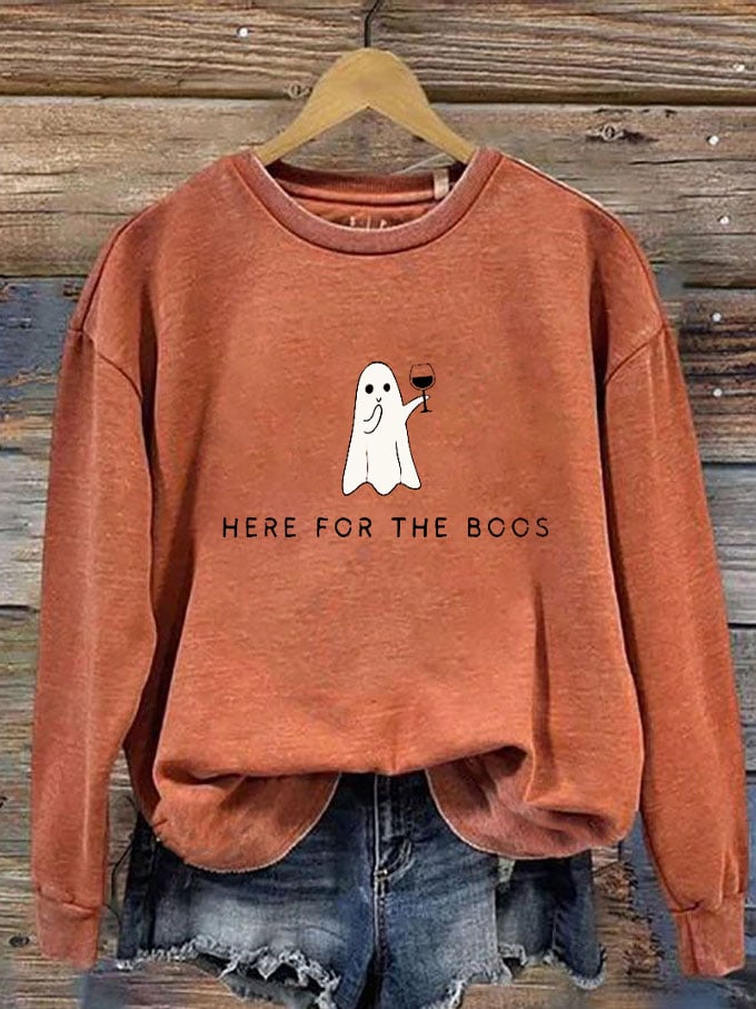 Women's Just Here for the Boos Ghost Halloween Print Crew Neck Sweatshirt