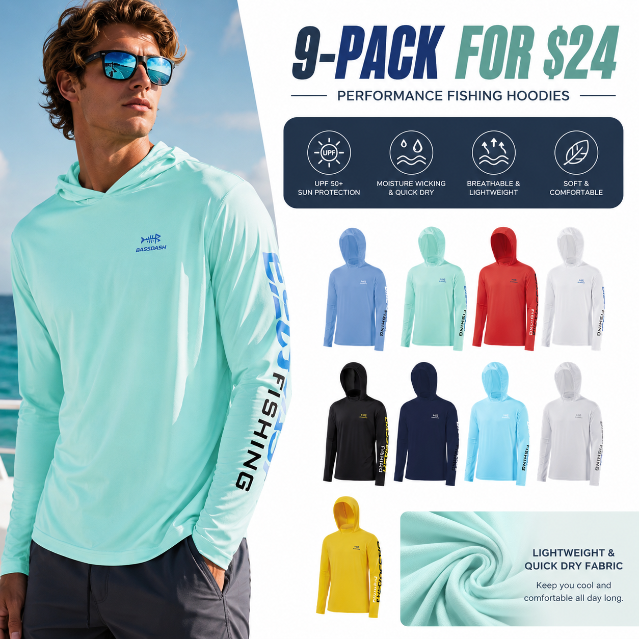 🔥🔥Men's Lightweight Performance Sun Hoodie – 9-Pack Outdoor Essentials