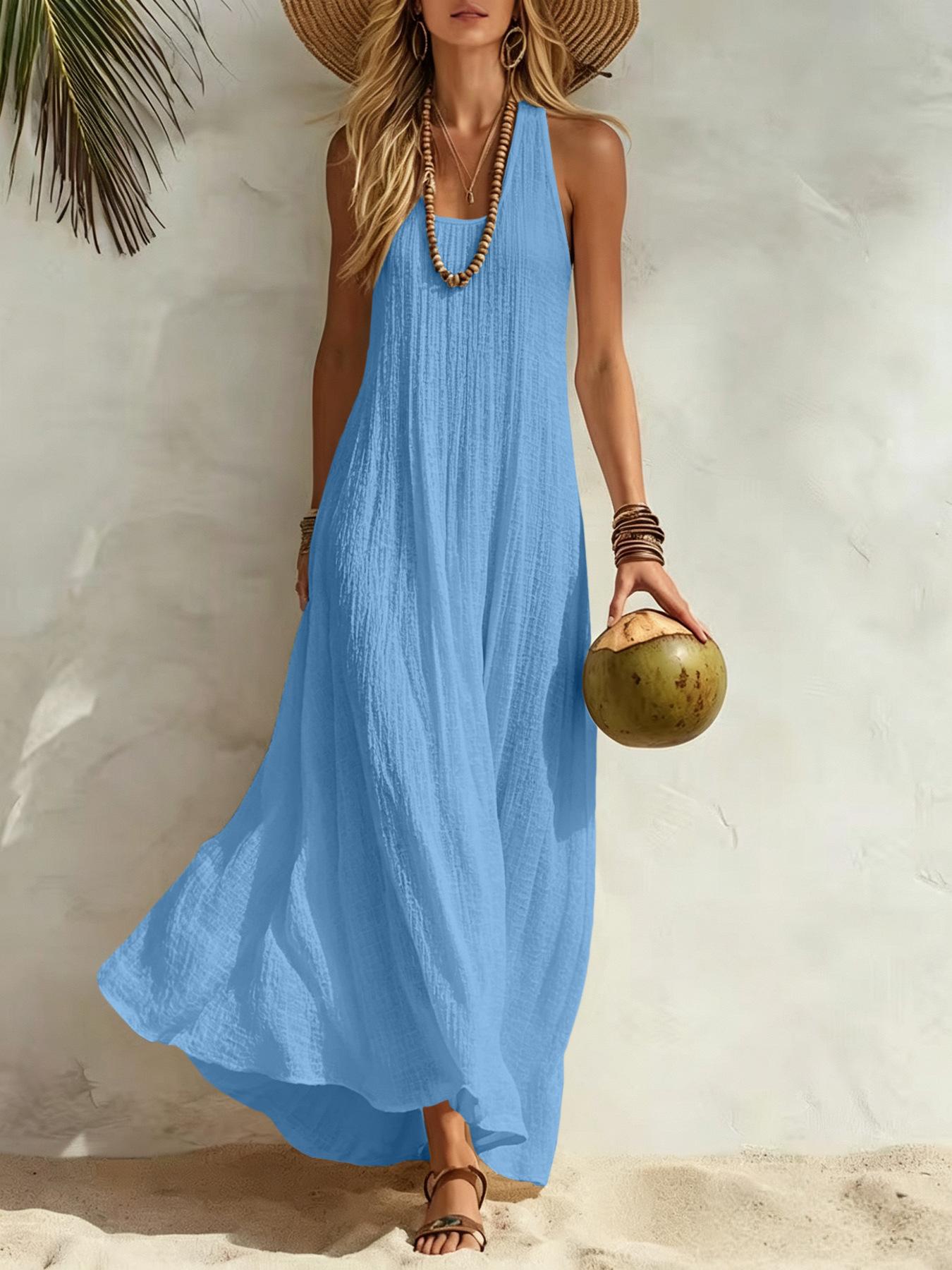 Women's long summer dress with a bohemian beach-vacation vibe.
