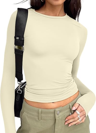 【Limited time deal】Women's Undershirt Long Sleeve SlimRound Neck Slim Fit Streetwear Basic Minimalist Womenswear Top