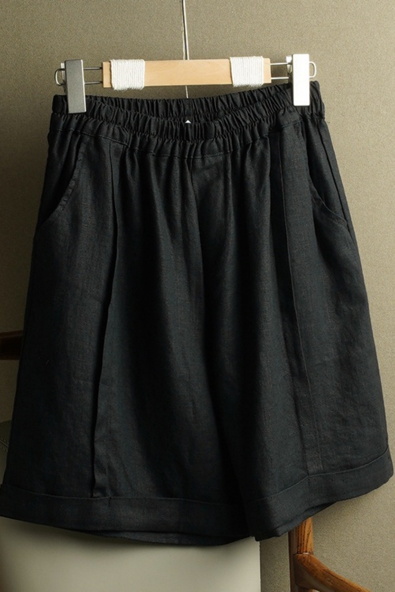 High-Waisted, Straight-Leg Cotton And Linen Shorts