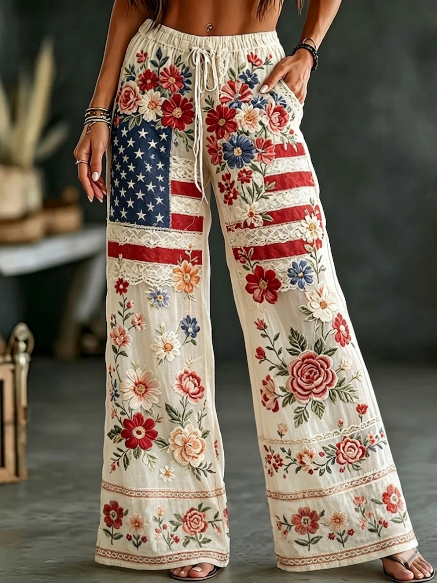 Women's Casual American Independence Day Print Casual Loose Pants