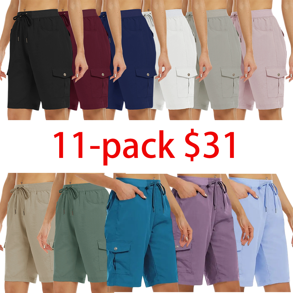 Women's 6-Pack Lightweight Quick Dry Outdoor Shorts – Elastic Waistband with Pockets for Hiking Camping