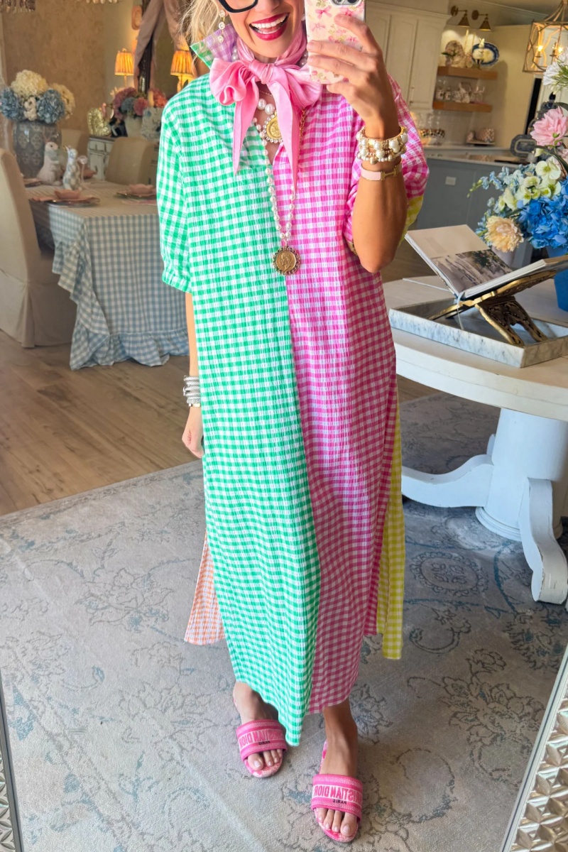 Multi Gingham Midi Dress