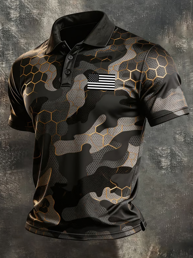 Men'S Casual Retro Patriotic Short Sleeved Polo Shirt