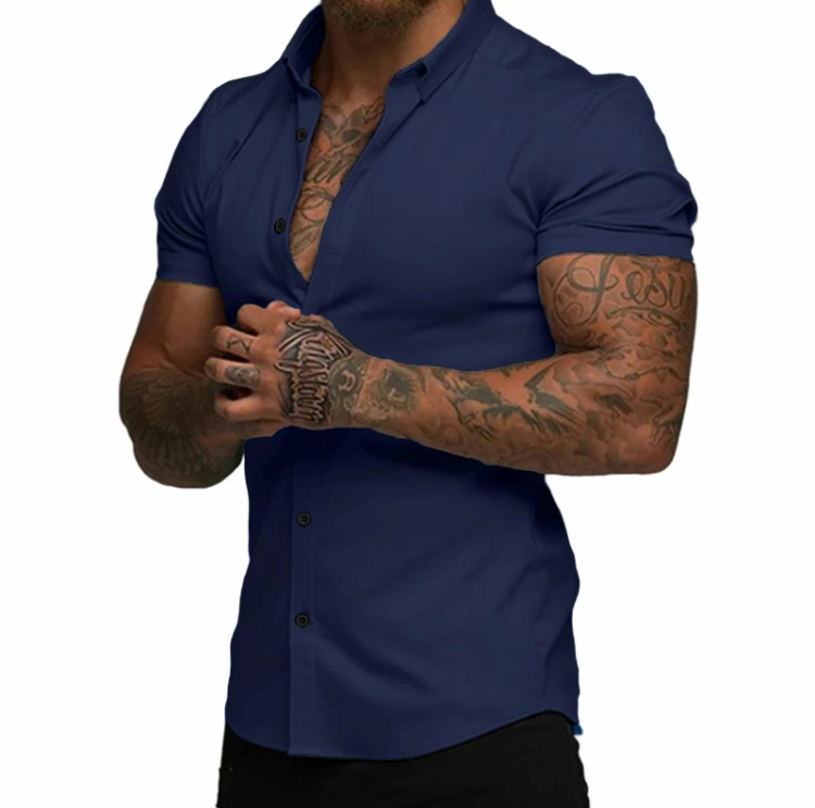 Men's Muscle Fit Short Sleeve Dress Shirt – Wrinkle-Free Casual Button Down Shirt