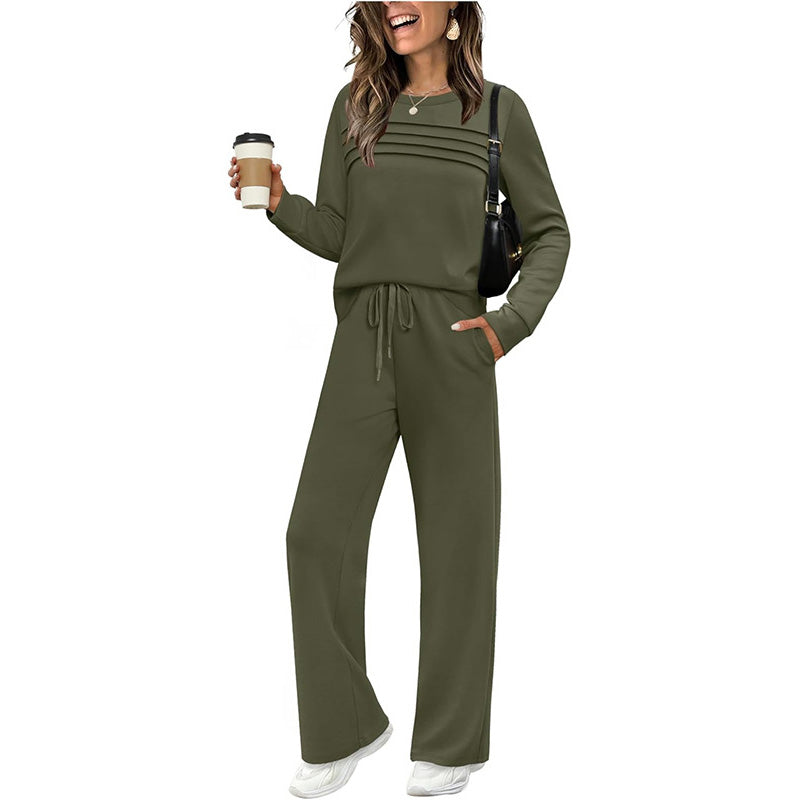 🔥LAST DAY💓Women's Crew Neck Top & Drawstring Pants Set
