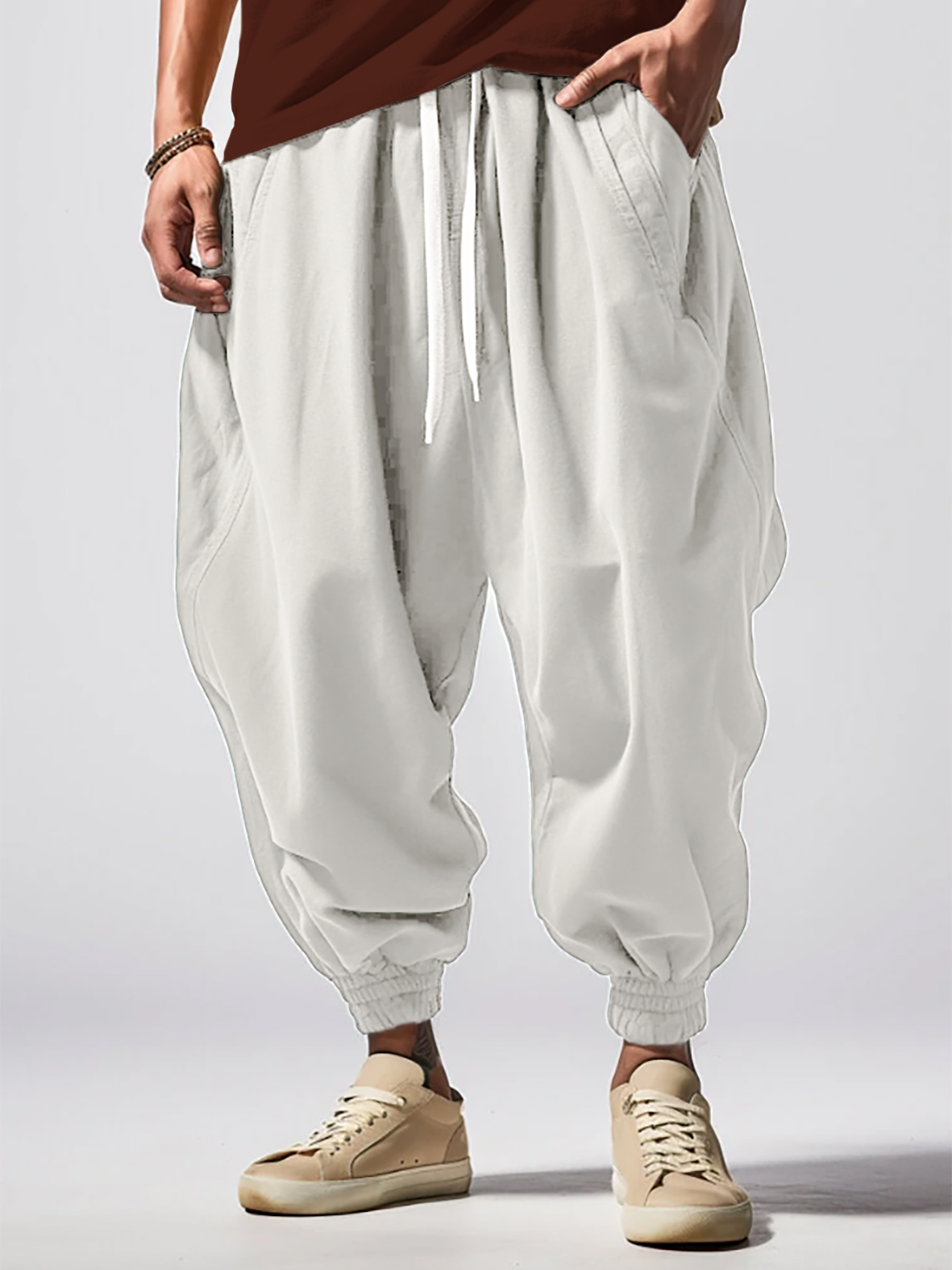 Men's Retro Solid Color Loose Drawstring Waist Sweatpants